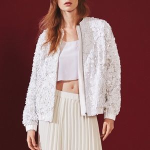 H&M white sequin bomber jacket